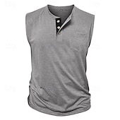 preiswerte Fitness Tank-Tops-Herren Tank Top Weste Unterhemd Ärmelloses Shirt Ärmellos Henley Sommer Einfach Mode Designer Basic Klassisch Urlaub Straße Ausgehen Schwarz Weiß Dunkelmarine Top T-Shirt für Herren