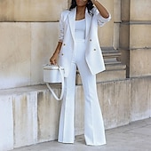 abordables Ensembles-Femmes Mode Streetwear Ensembles en coton et lin Ensembles deux pièces Ensembles de Pantalons manche longue Col de chemise Uni Tenue quotidienne Date Noir Blanche Jaune Été Coupe régulière