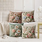 preiswerte Blumen- und Pflanzenstil-Vintage Pastoral Dekorative Kissenbezüge 4PC Weicher quadratischer Sofakissenbezug Kissenbezug für Schlafzimmer Wohnzimmer Sofa Stuhl