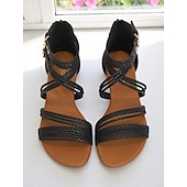 cheap Vacation Sandals-Women&#039;s Beige Gladiator-Style Braided Flat Sandals with Double Buckle Straps – Casual Boho Summer Shoes for Travel, Vacations, and Everyday Outfits