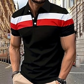 billiga Klassisk pikétröja för män-Multipack 3 par Herr Kavajslag Kort ärm Grå + röd + blå Knapp upp Polos Golftröja Golf pikétröjor Lappverk Färgblock Semester Dagliga kläder Polyester Sommar