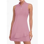 economico Abbigliamento Tennis da donna-US Open Per donna Abito da tennis con pantaloncini e reggiseno incorporati Abito sportivo Senza Maniche Pieghettato Traspirante Tennis Golf Pickleball Collo con zip Tinta unita Vestito Tank Back Nero