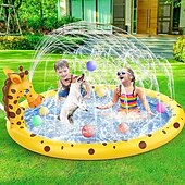abordables Jouets de Plage et de Plein Air-Tapis de jeu d&#039;eau extérieur de 68 pouces, motif de vie marine multicolore, tapis anti-éclaboussures en PVC durable avec arroseur, antidérapant &amp;gonflable idéal pour les jouets aquatiques amusants de