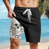 cheap Retro Vintage &amp; Ethic-Men&#039;s Skull Lined Shorts 2 in 1 Board Shorts Swim Shorts Mid Waist Hawaiian Casual Vacation Holiday Beach Wear Side Pockets Color Block With Compression Liner Designer Clothing Apparel
