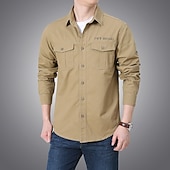 voordelige Werkhemden voor heren-Voor heren Overhemd Zomer overhemd Normaal shirt Overhemd met knopen Cargoshirt Donker Marine khaki Leger Groen Beige Lange mouw Citaten &amp; Gezegdes Overhemdkraag Vakantie Hawaii Zak Kleding 100