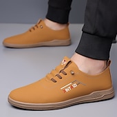 billiga Tillfällig-Herr Sneakers Ledigt PU Läder Andningsfunktion Bekväm Halksäker Snörning Svart Gul Brun Vår Höst