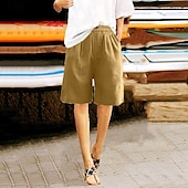 billige Shorts-Dame Shorts Bukser Fritid Knelengde Naturlig عادي Lomme Elastisk midje comfy Utendørs Dagligdagstøy Ut på byen Påfugl Blå Aprikos Lysebrun Lys Himmelblå Sommer Normal