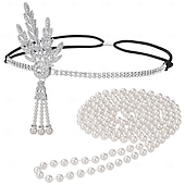 olcso Kiegészítők és még sok más-A nagy Gatsby Flapper fejpánt Gyöngyös karkötő Fülbevaló A nagy Gatsby Toll Retro Csillogó glitter Női Farsang Valentin nap Álarcos mulatság Party estélyi viselet Álarcos mulatság Fesztivál Felnőttek
