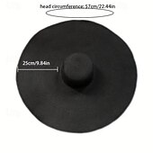 cheap Hats-Ladies Extra Wide Brimmed Straw Sun Hat - Foldable UV Protected Black Textured Design Perfect for Beach Vacations Travel and Photography