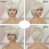 cheap Older Wigs-Short Blonde Wigs for White Women with Bangs Pixie Cut Straight Synthetic Replacement Wigs