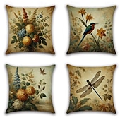 preiswerte Blumen- und Pflanzenstil-Vintage Pastoral Dekorative Kissenbezüge 4PC Weicher quadratischer Sofakissenbezug Kissenbezug für Schlafzimmer Wohnzimmer Sofa Stuhl