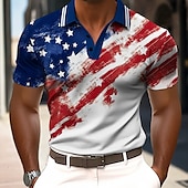 cheap Festival-American Independence Day Men&#039;s American US Flag Polo Short Sleeve Polo Shirts Collared Shirts Casual Outdoor Daily Wear 3D Print Summer White Blue Dark Blue