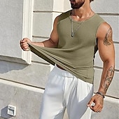 billige Treningsskjorter uten armer-Herre Vest topp Underskjorte Ermeløs skjorte Ermeløs Crew-hals Sommer عادي Mote Designer Feriereise Gate Ut på byen Svart Hvit Navyblå Topp T-skjorte for menn