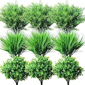economico Piante e Fiori Artificiali-19 fiori artificiali finti di eucalipto, piante verdi, decorazioni per giardini interni ed esterni, piccole composizioni di erba primaverile, piante verdi finte per la decorazione di casa, patio e
