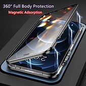 abordables Coques iPhone-téléphone Coque Pour iPhone 14 Pro Max Plus iPhone 13 12 11 Pro Max Adsorption Magnétique Avec Magsafe Double Face Antichoc Verre Trempé Métal