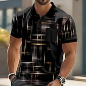 halpa Miesten geometrinen poolo-Miesten Geometrinen Viiva Polo Lyhythihainen Poolopaidat Kauluspaidat Business Casual ulko- Urheilu- ja treenivaatteet Arki-asut Napit Tasku 3D-tulostus Kesä Musta Sininen Purppura