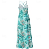 economico Abiti Floreali Stampati-Per donna Abito Midi Abito Estivo Abito Sottoveste Abito Boho Moda Moderno Quotidiano Spiaggia Weekend Vestibilità regolare Floreale Senza Maniche Scollo a V blu acqua Nero Rosa Arancione Estate