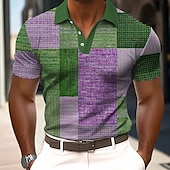 cheap Men&#039;s Color Block Polo-Men&#039;s Color Block Polo Short Sleeve Polo Shirts Collared Shirts Casual Outdoor Athleisure Daily Wear 3D Print Summer Blue Purple Green