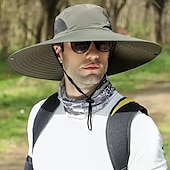 cheap Hats-Men&#039;s UV Protection Bucket Hat for Fishing &amp; Hiking - Sporty Wide Brim Sunshade Cap, Beige with Black Band, Hand-Washable, Lightweight &amp; Breathable for Outdoor Adventures