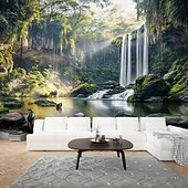 billiga Skogstapet-låg dal grotta vattenfall landskap hängande gobeläng väggkonst stor gobeläng väggmålning dekor fotografi bakgrund filt gardin hem sovrum vardagsrum dekoration
