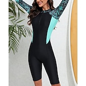  Damen Rash Guard Tauchanzug Frontreißverschluss Knielanges Bein Spandex UV-Sonnenschutz UPF50+ Schnelltrocknend Langarm Bademode Badeanzug Surfen Strand Wassersport Sommer