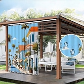 abordables Rideaux imperméables-Rideau extérieur imperméable rideau de patio coulissant rideaux de pergola œillets paysage 3D vue de la ville pour gazebo balcon porche fête 1 panneau