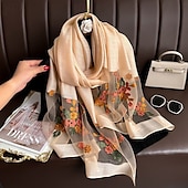 abordables Manches &amp; Écharpe-Printemps et automne nouveau clou perle simulation foulard en soie élégant et polyvalent pour les femmes brodé fleur de pommier longue écharpe été crème solaire écharpe