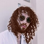economico Parrucche uomo-parrucca riccia castana - parrucca afro retrò da uomo per feste in maschera anni &#039;60, &#039;70 e &#039;80