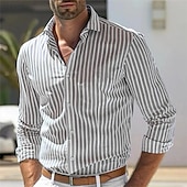 cheap Men&#039;s Button Up Shirts-Men&#039;s Shirt Summer Shirt Casual Shirt Beach Shirt Button Up Shirt Light Pink Yellow Light Green Red Green Long Sleeve Stripes and Plaid Lapel Vacation Hawaiian Clothing Apparel Polyester Fashion