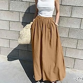 abordables Pantalon uni en coton et lin-Femmes Pantalon en coton et lin Slacks Mode Streetwear Longueur complète Naturel Uni Avec Poches Taille Élastique Confortable Sortir Week-end Vert forêt Bleu ciel clair Gris Bleu lagune Été Coupe