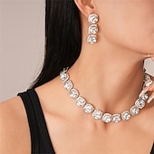 economico Parure di gioielli-Set di Gioielli Completo Due Pezzi Argento Zirconia Cubica Cromo 1 Collana Orecchini Moda Femminile Elegante Vintage Carino Stile Vintage Classico Set di Gioielli Geometrici per Matrimonio Fête