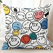 baratos Fronhas de Almofadas de Decoração-Sorriso Feliz Capas de Almofada Decorativas 1PC Almofada Quadrada Macia para Sofá para Quarto Sala de Estar Cadeira