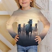 economico Animali 3D della Ragazza-Ragazze 3D Animale Cavallo Maglietta Manica Lunga Primavera Autunno Moda Essenziale Bambini 4-12 Anni Girocollo All&#039;aperto Casuale Quotidiano Vestibilità regolare
