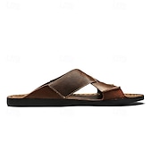preiswerte Urlaubsandalen-Braune Herren-Sandalen mit Kreuzriemen aus Kunstleder – bequeme Schlupfsandalen mit hochwertiger Lederkonstruktion und verstellbarer Passform, ideal für entspannten Sommerlook und Outdoor-Abenteuer