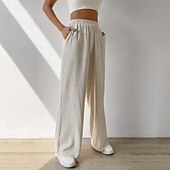cheap Plain Cotton Linen Pant-Women&#039;s Cotton Linen Pants Slacks Streetwear Casual Full Length Natural Plain Pocket Elastic Waist Comfy Comfortable Casual Daily Weekend Apricot Light Sky Blue Black Army Green Summer Regular Fit