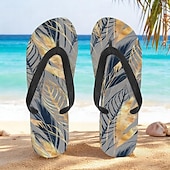cheap Vacation Sandals-Men’s Blue Leaf Printed Flip Flops – Tropical &amp; Stylish Style for Beach Vacations, Island Hopping &amp; Beachside Dinners