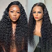 economico Parrucche lace front capelli veri-Parrucca in pizzo trasparente 6x6, parrucca in pizzo di capelli umani di colore naturale, onda profonda, densità 180% per donne nere