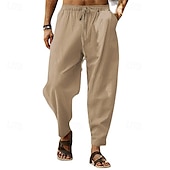 baratos Clássico-Homens Calças de linho Calças Calça verão Calças Harem Bolsos Com Cordão Cintura elástica Tecido Conforto Respirável Comprimento total Ao ar livre Casual Diário Moda Estilo Clássico Branco Amarelo