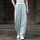 abordables Pantalón liso de lino y algodón-Mujer Pantalones de lino y algodón pantalones Ropa de calle Casual Longitud total Cintura Media Plano Bolsillo Cintura elástica Confortable Cómodo Diario Fin de semana Albaricoque Negro Azul Marino