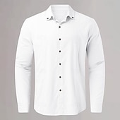 economico Casual da lavoro-Per uomo Camicia in cotone e lino Semplice Vacanza Casual Quotidiano Nero Bianco Azzurro cielo Cachi Manica Lunga Bavero Abbigliamento Bottonato