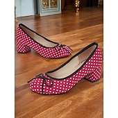 preiswerte 1950er Jahre-Rote Damen-Blockabsätze mit Punkten – Vintage-Pumps mit Schleife für Retro-Partys, Tanz und Outfits im Stil der 50er