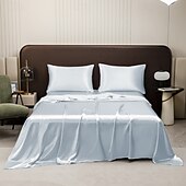 cheap Sheets &amp; Pillowcase-Pure Color Satin Imitation Silk Four-piece Set Simple Sheets, Mattress Covers, Pillowcases Bedding