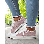cheap Women&#039;s Sneakers-Women’s Lace - Up Canvas Sneakers with Floral Print – Casual &amp; Youthful Style for Teenagers and Young Women in School, Street Outings &amp; Casual Gatherings