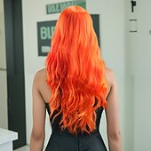 baratos Perucas de festa-Perucas sintéticas Ondulado Trama Curly Corte em Camadas Com Franjas Fabrico à Máquina Peruca 28 polegadas A1 Cabelo Sintético Mulheres Clássico Confortável Cores Gradiente Laranja