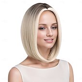 voordelige Synthetische trendy pruiken-Synthetische pruiken Kinky Recht Natuurlijk recht Middelste stuk Diepe scheiding Machinegemaakt Pruik 30.5 cm A1 Synthetisch haar Dames Klassiek Comfortabel Kleurgradatie Blond