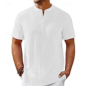 economico Camicie Popover da Uomo-Per uomo Camicia Camicia Estiva Camicia casual Camicia da Spiaggia Camicia con Bottoni Nero Bianco Blu marino Kaki Beige Manica Corta Semplice Henley Ferie Casual Quotidiano Bottonato Abbigliamento