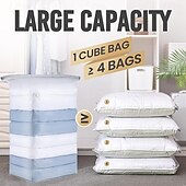 abordables Bolsa de Ropa &amp; Funda-Bolsas de almacenamiento al vacío, paquete de 4, bolsas grandes de sellado al vacío en forma de cubo jumbo para ropa de cama, edredones, mantas, ropa, ahorro de espacio en el armario, transparentes