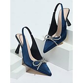economico cocktail-Scarpe con tacco a spillo in raso verde da donna con cinturino posteriore e fiocco di cristallo: tacchi a gattino sofisticati per cocktail party e occasioni festive