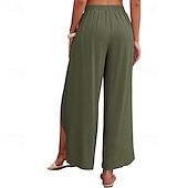 economico Pantaloni in lino e cotone semplici-Per donna Pantaloni in cotone e lino Pantaloni Eleganti Casual Lunghezza intera Naturale Semplice Elastico in vita All&#039;aperto Confortevole Streetwear Uscire Aalbicocca Giacinto Blu cielo chiaro Nero