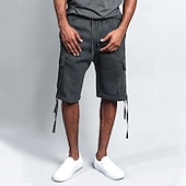baratos Shorts de moletom-Homens Bermuda Cargo Calção Bolsos Com Cordão Cintura elástica Tecido Conforto Respirável Comprimento do joelho Ao ar livre Férias Desporto Casual Preto Branco
